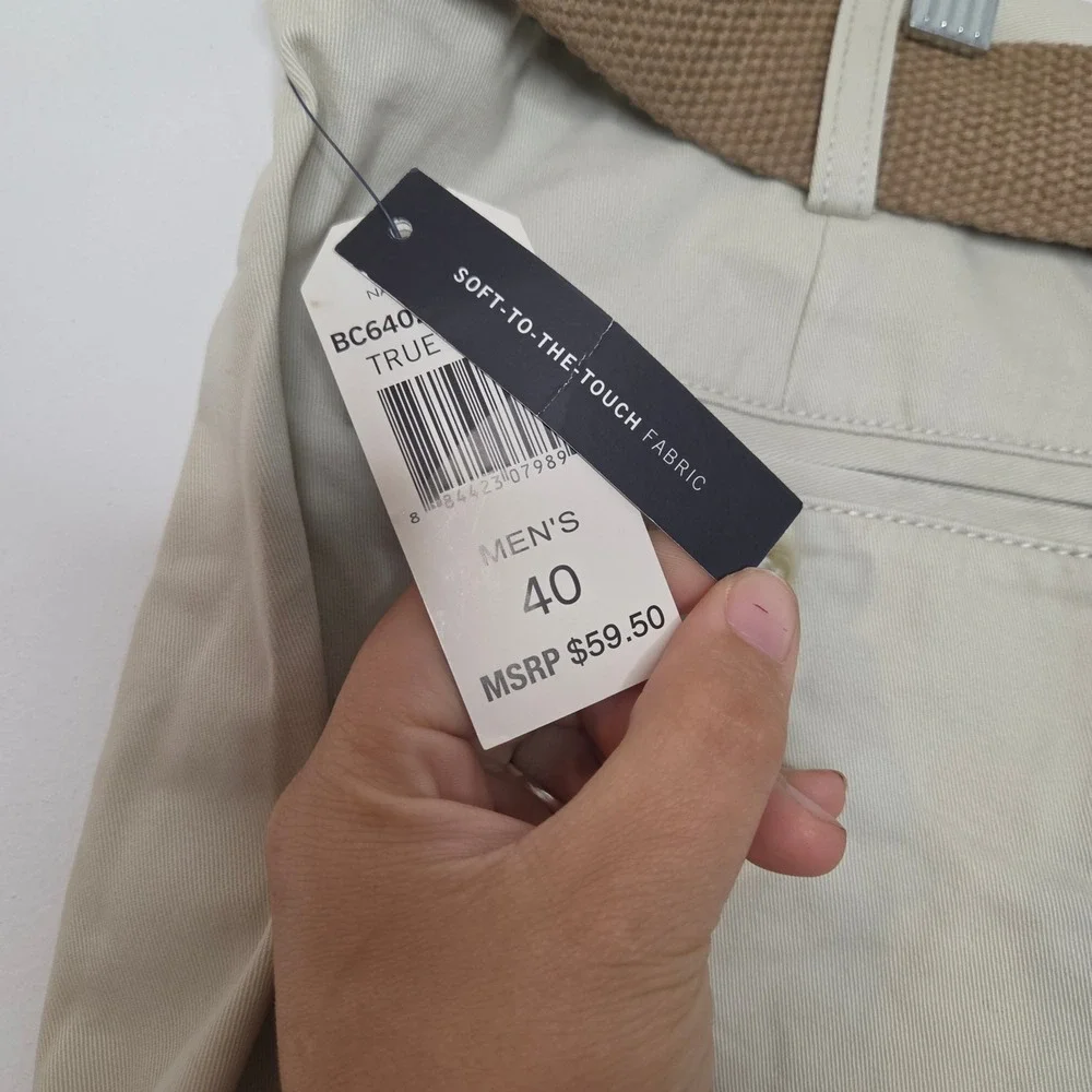 Nautica Mens Belted Deck Shorts Size 40 Khaki Beige Above The Knee New With Tags